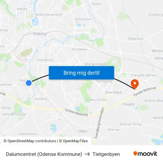 Dalumcentret (Odense Kommune) to Tietgenbyen map