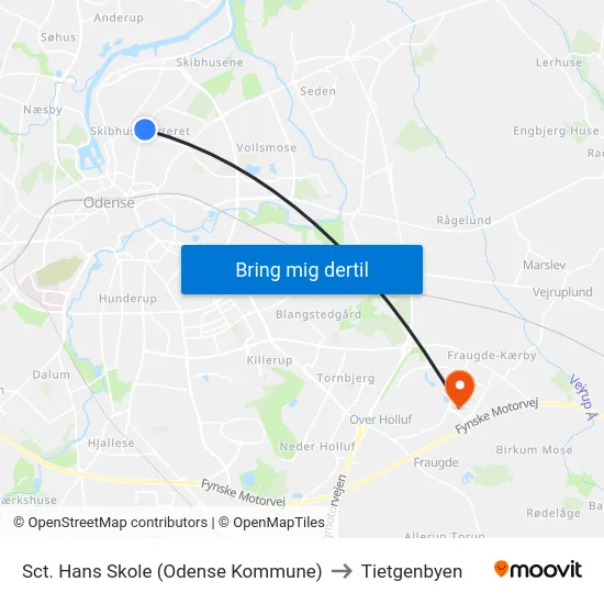 Sct. Hans Skole (Odense Kommune) to Tietgenbyen map