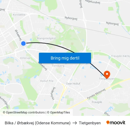 Bilka / Ørbækvej (Odense Kommune) to Tietgenbyen map