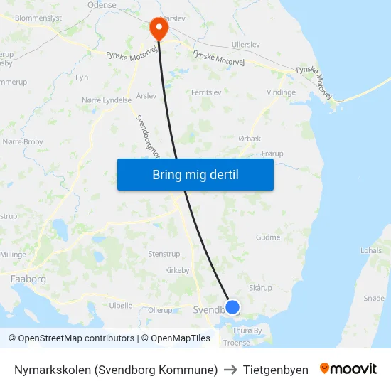 Nymarkskolen (Svendborg Kommune) to Tietgenbyen map