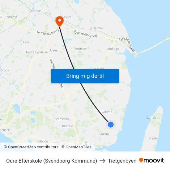 Oure Efterskole (Svendborg Kommune) to Tietgenbyen map