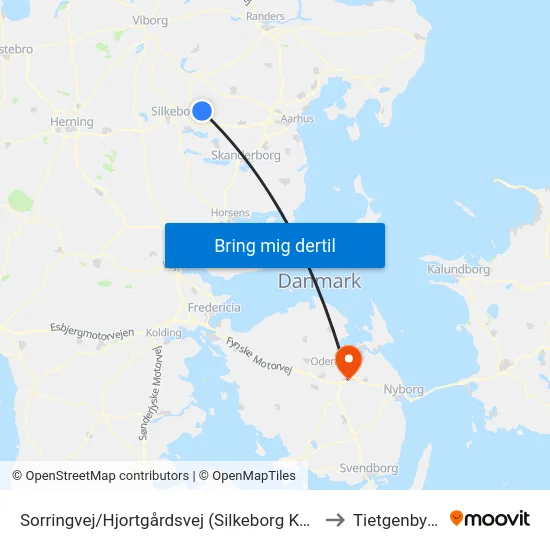 Sorringvej/Hjortgårdsvej (Silkeborg Kom) to Tietgenbyen map