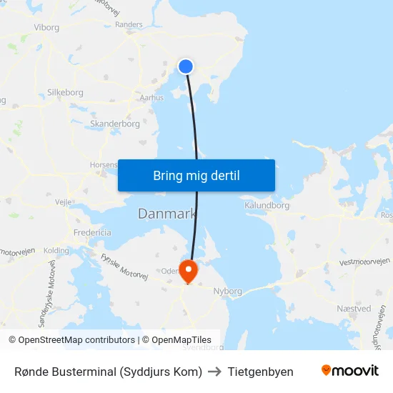 Rønde Busterminal (Syddjurs Kom) to Tietgenbyen map