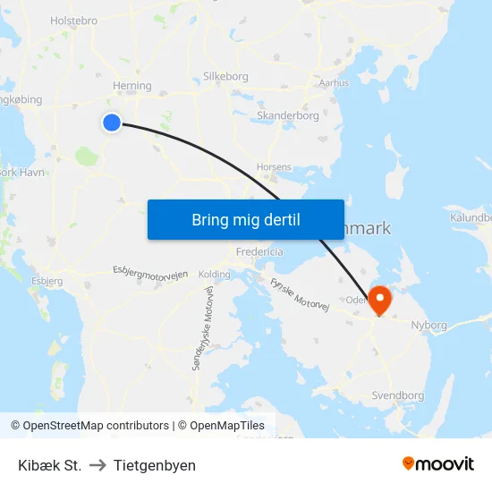 Kibæk St. to Tietgenbyen map