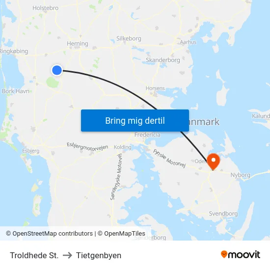 Troldhede St. to Tietgenbyen map
