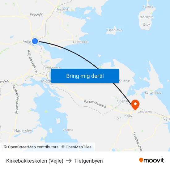 Kirkebakkeskolen (Vejle) to Tietgenbyen map