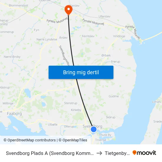 Svendborg Plads A (Svendborg Kommune) to Tietgenbyen map