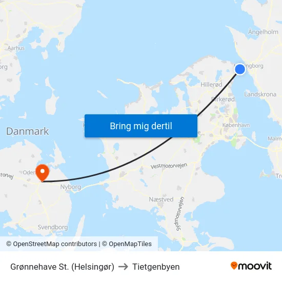 Grønnehave St. (Helsingør) to Tietgenbyen map