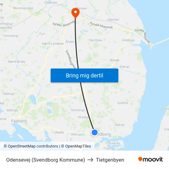 Odensevej (Svendborg Kommune) to Tietgenbyen map