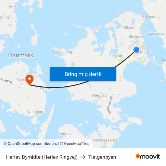 Herlev Bymidte (Herlev Ringvej) to Tietgenbyen map