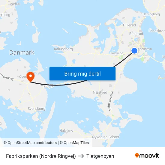 Fabriksparken (Nordre Ringvej) to Tietgenbyen map