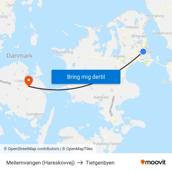 Mellemvangen (Hareskovvej) to Tietgenbyen map
