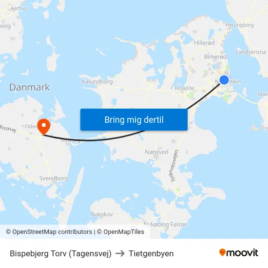 Bispebjerg Torv (Tagensvej) to Tietgenbyen map