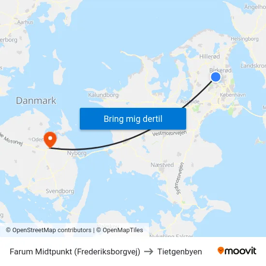 Farum Midtpunkt (Frederiksborgvej) to Tietgenbyen map