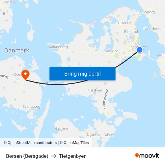 Børsen (Børsgade) to Tietgenbyen map
