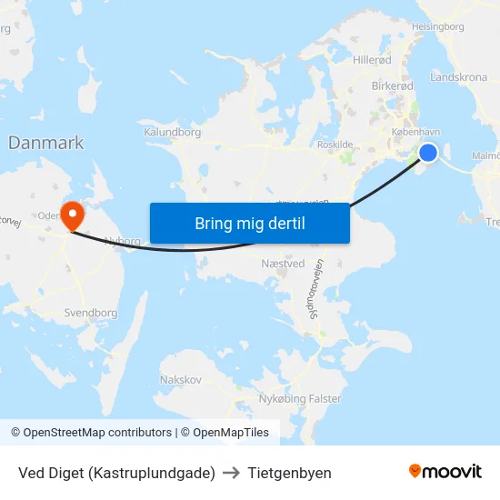 Ved Diget (Kastruplundgade) to Tietgenbyen map