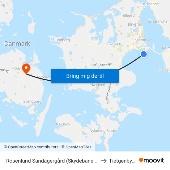 Rosenlund Sandagergård (Skydebanevej) to Tietgenbyen map