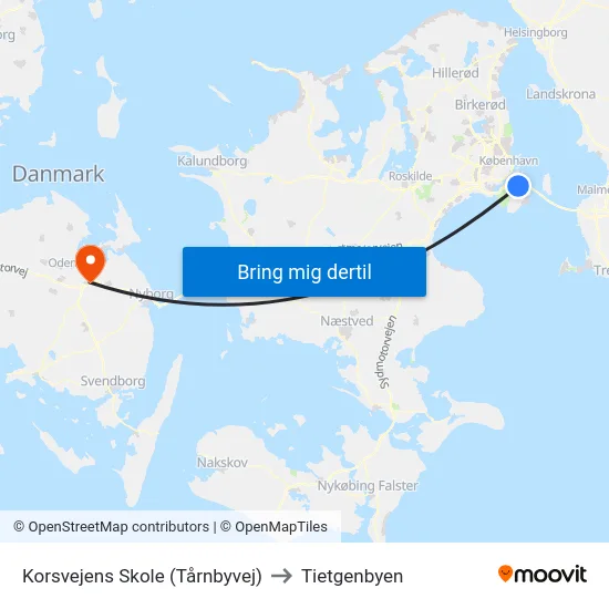 Korsvejens Skole (Tårnbyvej) to Tietgenbyen map