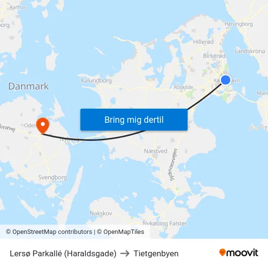 Lersø Parkallé (Haraldsgade) to Tietgenbyen map