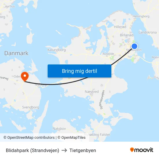Blidahpark (Strandvejen) to Tietgenbyen map
