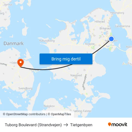 Tuborg Boulevard (Strandvejen) to Tietgenbyen map