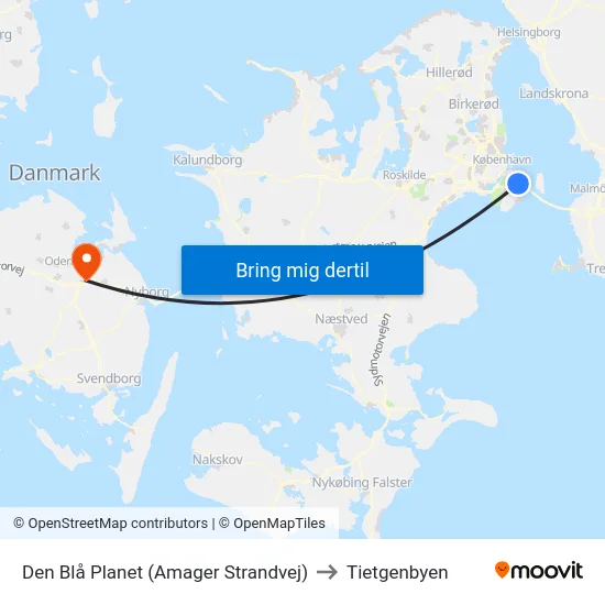 Den Blå Planet (Amager Strandvej) to Tietgenbyen map