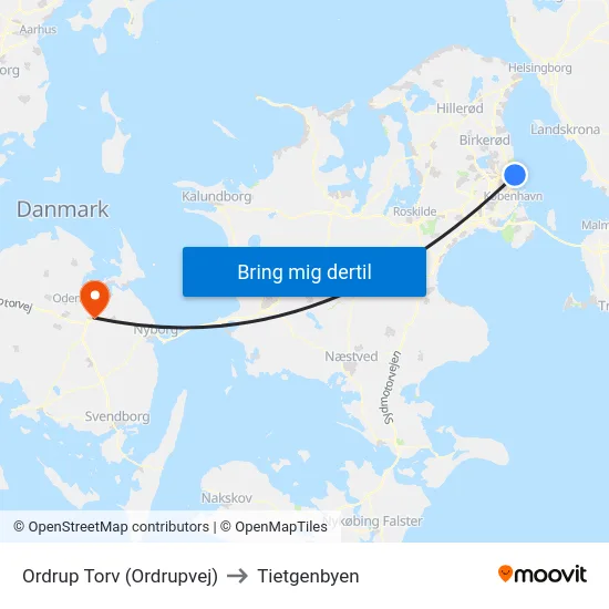 Ordrup Torv (Ordrupvej) to Tietgenbyen map