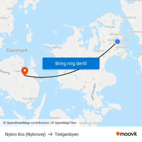 Nybro Kro (Nybrovej) to Tietgenbyen map