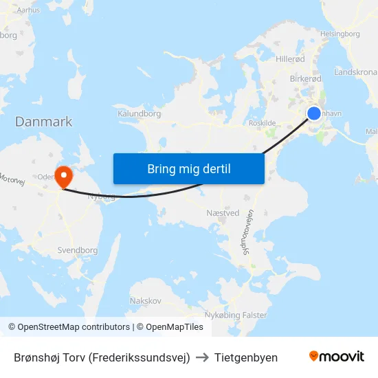 Brønshøj Torv (Frederikssundsvej) to Tietgenbyen map
