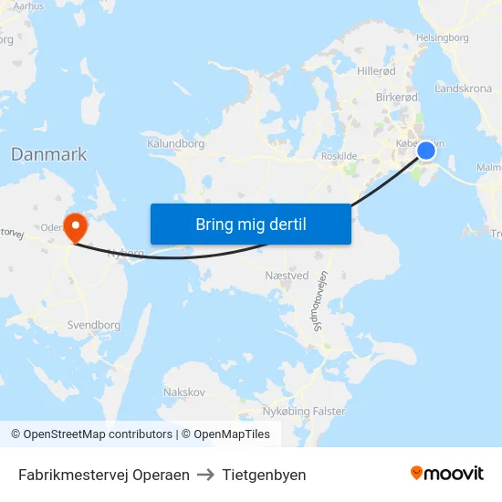 Fabrikmestervej Operaen to Tietgenbyen map