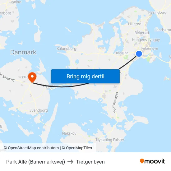 Park Allé (Banemarksvej) to Tietgenbyen map