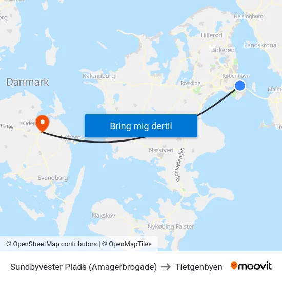 Sundbyvester Plads (Amagerbrogade) to Tietgenbyen map