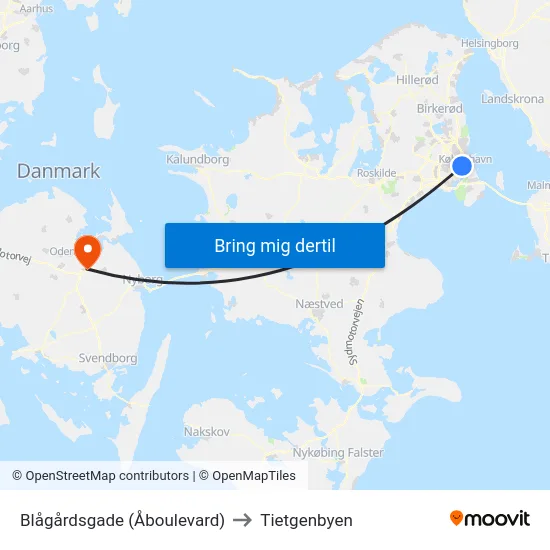 Blågårdsgade (Åboulevard) to Tietgenbyen map