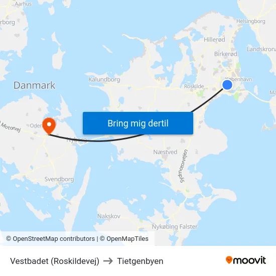 Vestbadet (Roskildevej) to Tietgenbyen map
