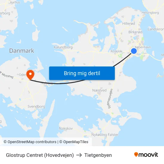 Glostrup Centret (Hovedvejen) to Tietgenbyen map