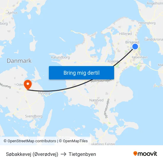 Søbakkevej (Øverødvej) to Tietgenbyen map