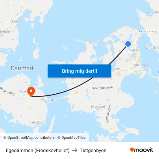 Egedammen (Fredskovhellet) to Tietgenbyen map