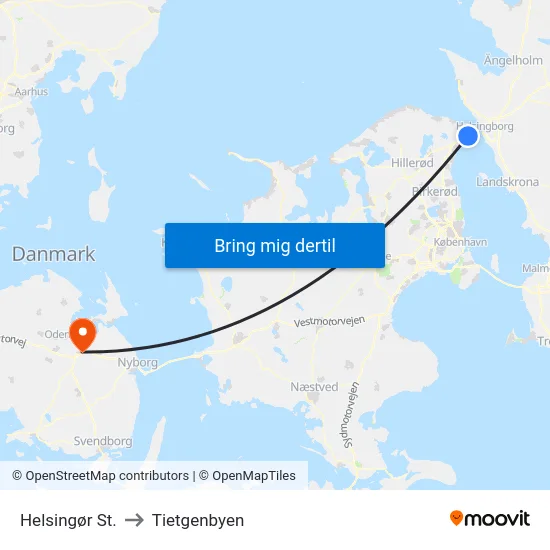 Helsingør St. to Tietgenbyen map