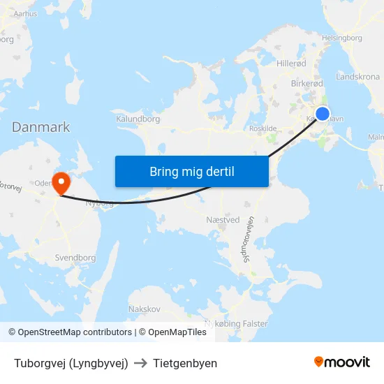Tuborgvej (Lyngbyvej) to Tietgenbyen map