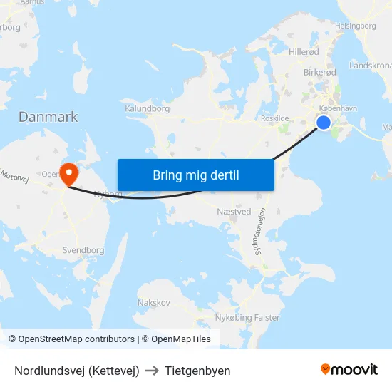 Nordlundsvej (Kettevej) to Tietgenbyen map