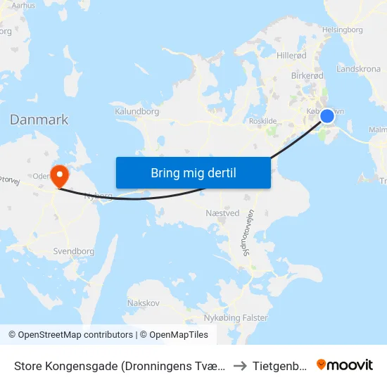 Store Kongensgade (Dronningens Tværgade) to Tietgenbyen map