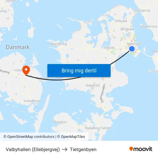 Valbyhallen (Ellebjergvej) to Tietgenbyen map