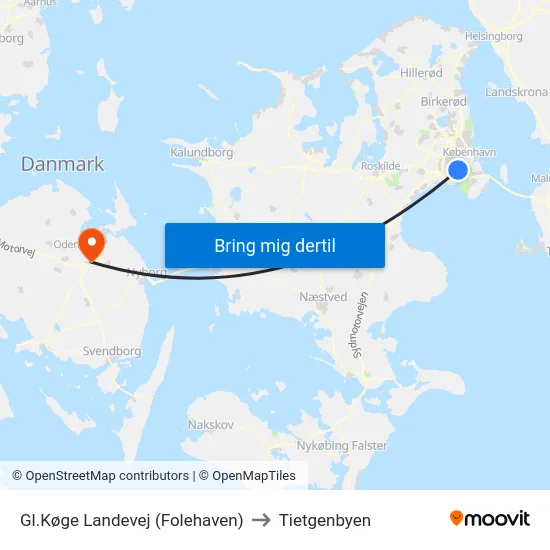 Gl.Køge Landevej (Folehaven) to Tietgenbyen map