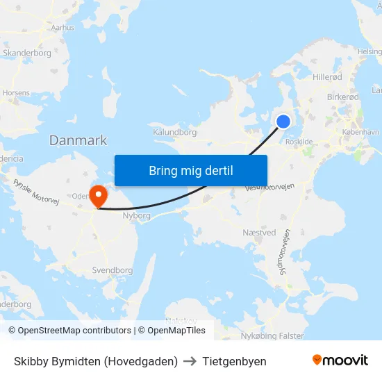 Skibby Bymidten (Hovedgaden) to Tietgenbyen map