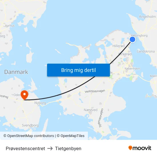 Prøvestenscentret to Tietgenbyen map