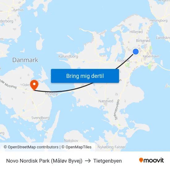 Novo Nordisk Park (Måløv Byvej) to Tietgenbyen map