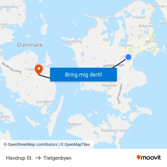Havdrup St. to Tietgenbyen map