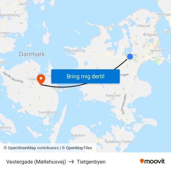 Vestergade (Møllehusvej) to Tietgenbyen map