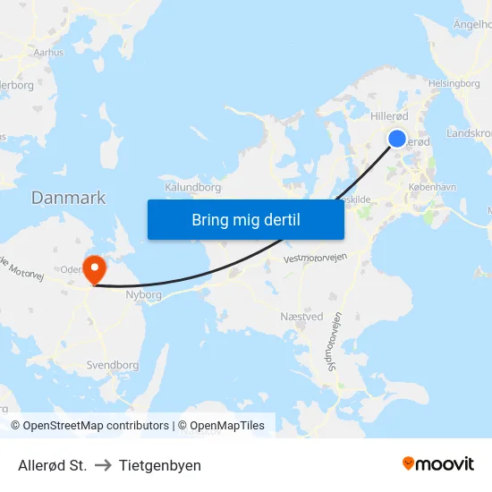 Allerød St. to Tietgenbyen map