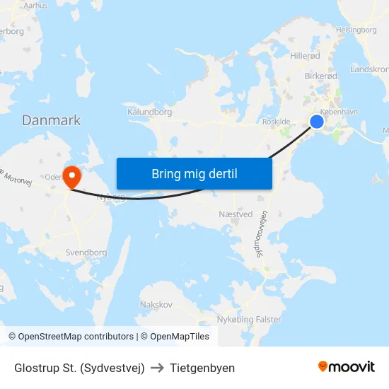 Glostrup St. (Sydvestvej) to Tietgenbyen map